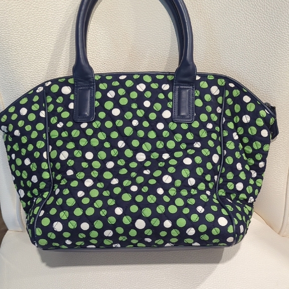 Vera Bradley Navy and Lime Green Polka Dot Tote - Picture 3 of 8